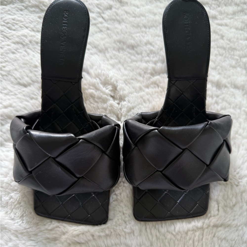 BOTTEGA VENETA
Black Intrecciato Lido Heeled Sandals
